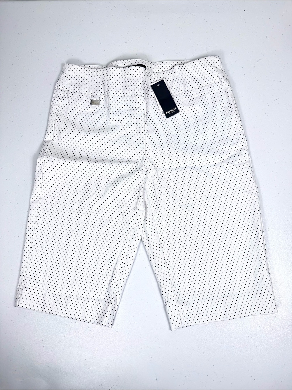 Premise Bermuda Shorts Women Size M White/Black Polka Dot Tummy Control Pull On